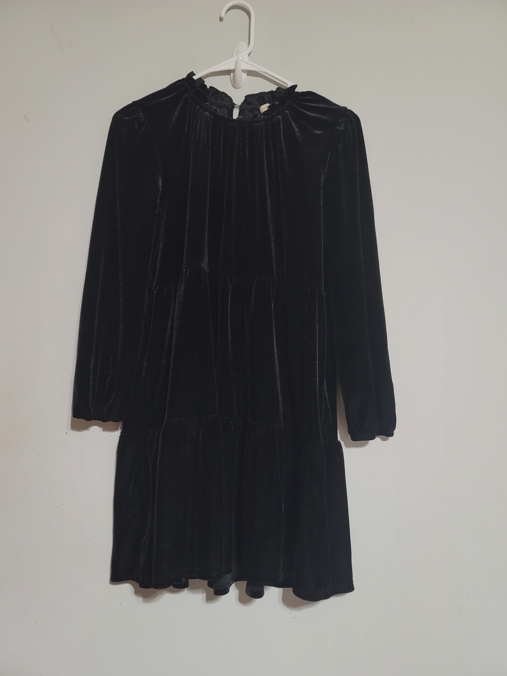 Copper Key Black Velvet Long-Sleeve Tiered Dress Sz Medium Goth Feminine Holiday
